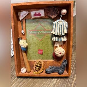 Vintage Baseball Shadow Box with Brown Frame